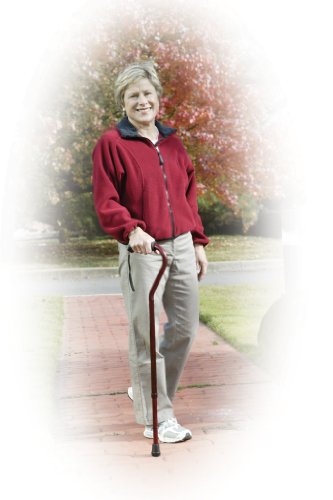 Drive Medical Adjustable Height Offset Handle Cane with Gel Hand Grip, Red Crackle