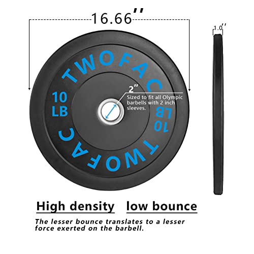 TWOFAC Improved Rubber Bumper Plates, A Pair of 10LB Olympic Weight
