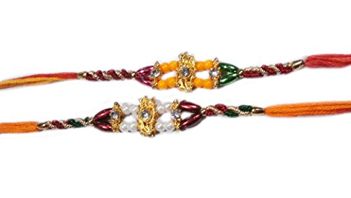 Starnk Set of two safron colored fancy beads thread Rakhi Rakshabandhan