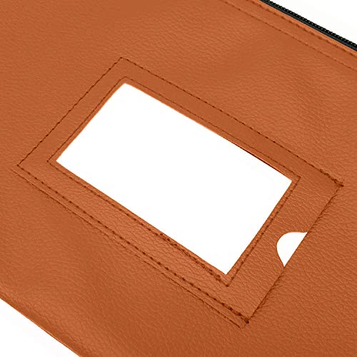 Money Bank Deposit Bag with Zipper | 11x6 inch | Brown | Durable Leatherette Money Cash Coin Check Wallet Pouch for Men & Women with Framed ID Window and Blank Card | by GIDABRAND (1)