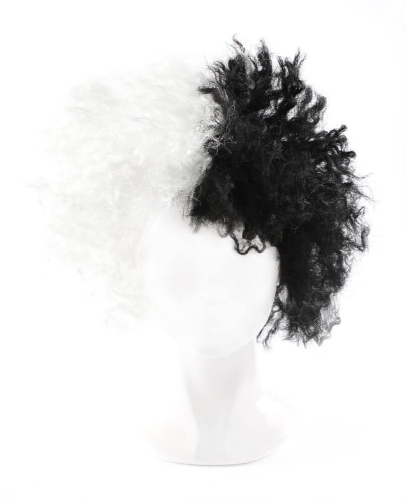 Halloween Wig Evil Dog Lady - Two Tone Black and White Wig Fancy Dress Accessory (Bob Wig)