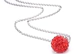 Sterling Silver Red Color Crystals Ball Pendant Necklace 18