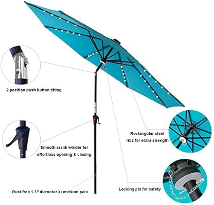 Amazon Com C Hopetree 9 Ft Outdoor Patio Market Umbrella With Solar Led Lights And Tilt Aqua Blue Garden Outdoor