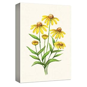 Canvas Wall Art Yellow Flowers Green Leaves Painting Artwork for Home Prints Framed - 12x18 inches