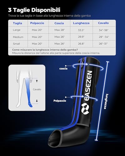 EaseZen Leg Massager with Air Compression System for Fast Recovery of Feet, Calves and Thighs, Edema Relief and Blood Circulation Pain Relief Size S | 6 modes, 11 intensities (60-160mmHg), 3 timers, LCD, Size S, Compression foot, calf & thigh, circulation, pain