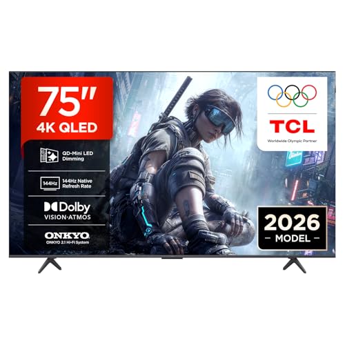 TV 75T8D 4K QLED da 75” con QD-Mini LED Dimming HDR Smart TV, 4K Ultra HD, Google TV con 144Hz VRR e audio Onkyo 2.1