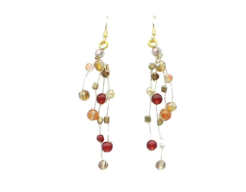 MQ001 Handmade Rust Orange and Gold Tone Bead Earrings 2.5” Drop