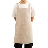 Kids Cotton Cross Back Aprons Children Chef Pure Child Apron with 2 Pockets for Baking Painting Cooking