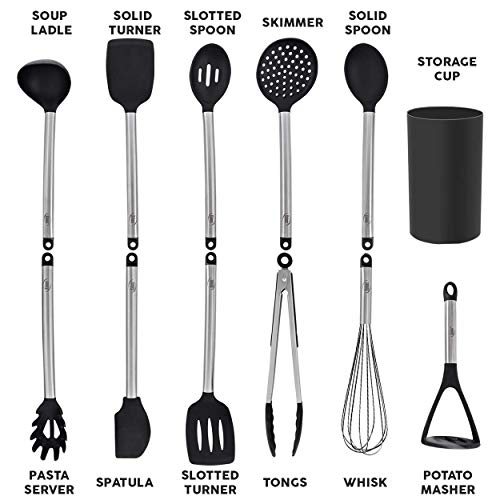 Kaluns 12 piece Stainless Steel and Silicone Kitchen Utensils set, black block holder - Non-stick and Heat resistant Cooking Supplies - New Chef's Spatula Tools Cookware Collection - Best Holiday - Thumbnail 6
