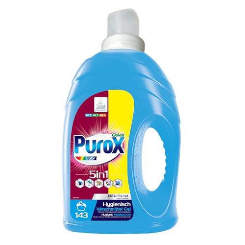 PUROX COLOR Konzentrat Gel 143 Waschladungen 4,3 l – Universelles Gel für Farbige Textilien, Effektiv Gegen Verschmutzungen, Löst Sich Vollständig Auf