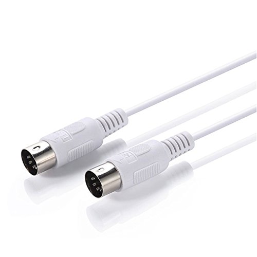 MeloAudio 5 Pin DIN to 5 Pin DIN MIDI Cable for PC Sound Card with Musical Instrument Piano Keyboard, 10 Feet (White)