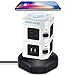 Power Strip Tower GLCONN Multi Surge Protector Tower Desk Power Station with 4 USB Ports 6 Plug Outlets + 6ft Wireless Charging Spin Tower for Multiple Devices