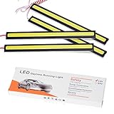 YINTATECH 4 Pieces Waterproof Car COB LED 12V Light Strips High Power 6W 6000K Slim DRL Daytime Running Fog Light Driving Lamp (White)