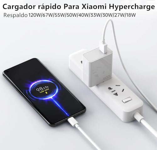 XLDHYLL Cargador 120W para Xiaomi Carga Rapida Turbo con Cable 2M, para Xiaomi 15 14 13 12 14t 13t 12t 12s Pro Lite Redmi Note k80 K70 K60 K50 12 11 Pro Plus Black Shark 4 5 Poco F4 GT Mi Turbo 6A