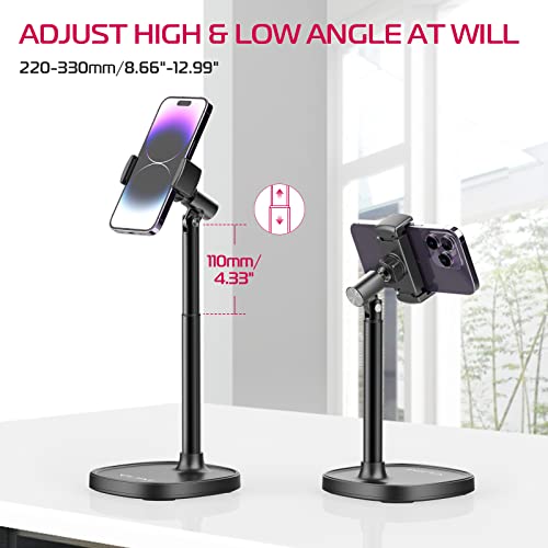 ULANZI Cell Phone Stand Mount for Desk, Vijim HP004 Adjustable Height & Angle Phone Holder, 360 Degree Rotating Desktop Phone Stand Compatible with iPhone, Samsung and All Phones