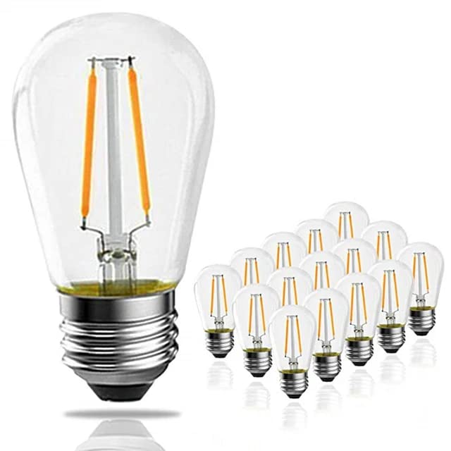 15 Pack Spare Warm White IP65 2W S14 E27 LED Bulbs - Waterproof Shatterproof Party String Lights Bulbs