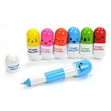 6PCS Smiling Face Pill Shape Ballpoint Pen Cute Cartoon Favor Retractable Ball Pen