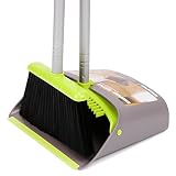 TreeLen Broom and Dustpan Set, Broom with Dust Pan with Long Handle Combo Set for Office and Home Standing Upright Sweep Use with Lobby Broom