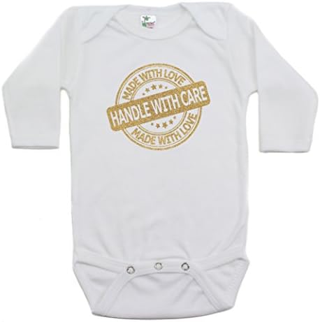 Gold Silver Handle With Care Made With Love Long Sleeve Bodysuit 0-3M, White