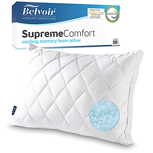 BELVOIR Cooling Shredded Memory Foam Pillow for Sleeping - 100% Cotton Hypoallergenic Cover with 3D Air Flow Mesh Gusset - Adjustable Gel-Infused Memory Foam Filling - 20 x 30 inches (50x75cm)