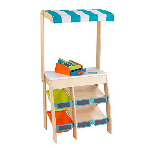KidKraft Holz 53017 Marktstand Grocery Marketplace, weiß, Gestreift, Bunt, 11.0000