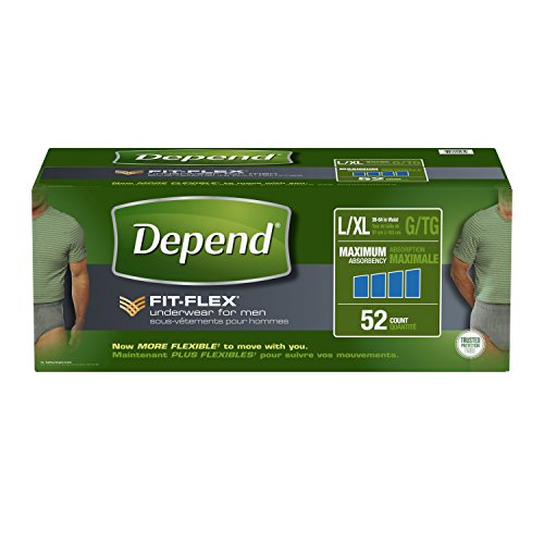 Depend FIT-FLEX Incontinence Underwear for Men Maximum Absorbency, Large/X-Large (38-64 in. Waist, 170-300 lbs.), Pack of 52 Disposable absorbent Underwear for Adults