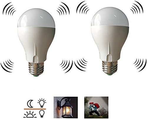 LED A19 light bulbs 5W Radar Sensor Bulb Indoor/Outdoor Dusk to Dawn LED Motion Sensor Light Bulbs Auto On/Off 2 Pack(Soft white)