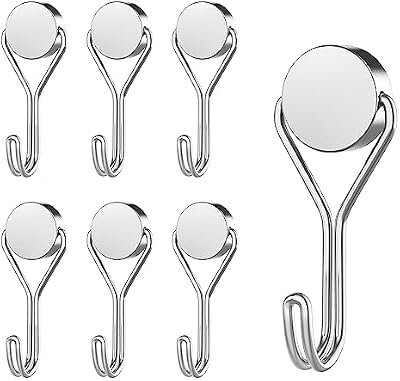 ® Ganci magnetici, 6 pezzi ganci magnetici argento extra forti per cucina, gadget, camera da letto, armadietti, ufficio, frigorifero, appendere luci decorative, barbecue, attrezzi da giardino –