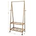 SONGMICS Clothes Rack on Wheels, Rolling Garment Rack with 2-Tier Storage Shelves, Hall Tree with 4 Coat Hooks for Shoes, Clothing, Bamboo URCR52N