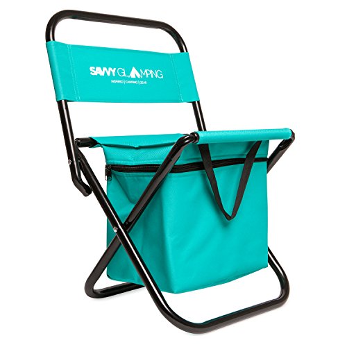 Mini Portable Folding Chair w/ Built In Cooler - Compact, Stylish and Easy to Carry Outdoor Chair for Events, Picnics, Hiking, Tailgating, Parades & More - Includes Bonus Travel Tote Bag