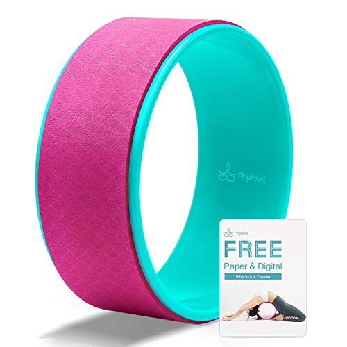PHYLLEXI Yoga Wheel for Back Pain – 12.6″ x 5″ Pro Grade Strong & Comfortable Large Dharma Yoga Wheel for Stretching and Improving Backbends