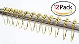 Shower Curtain Hooks Rings, Brushed Gold Decorative Rust Proof With Roller For Bathroom, Wardrobe, Closet, Bathtub, 100% No Rust, Set Of 12 Rings, By Mystic Home.