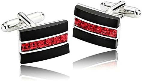 AnaZoz Jewelry Stainless Steel Mens 1 Pair Cufflinks Square Brushed Zirconia Black Red Men's Cuff Links