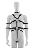 mywaxberry black leather body harness slave bondage bdsm sexy male men handcuffs lingerie suit