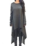 ZANZEA Women's Long Sleeve O-Neck Irregular Hem Jumper Pullover Loose Long Dress