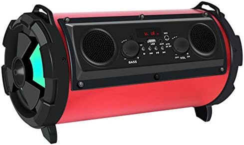 FLABEY Portable Bluetooth Speaker, Indoor/Outdoor Bluetooth Boombox Speaker - with Micro SD Card, Aux, Back-lit LED Light, FM Radio, Rechargeable Battery,Red