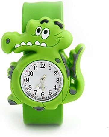 JILITE Kids' 3D Crocodile Animal Green Rubber Clap On Hand Slap Wrist Watch Luminous Boys Girls Gift