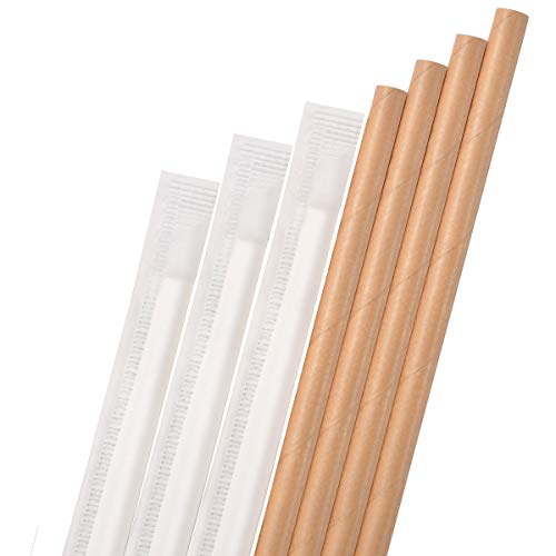 Dye-Free Paper Straws,Plasticless 200 Pack Individually Wrapped Biodegradable Straws,Food-Safe 7 3/4 inches Long Made from Brown Kraft