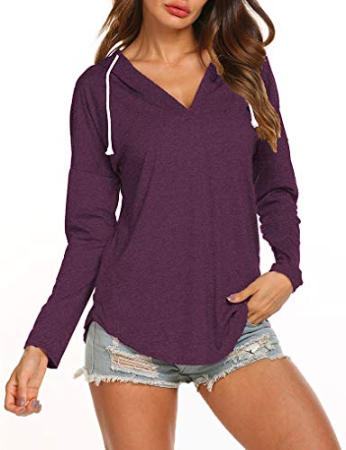 OURS Shirts for Women Long Sleeve Pullover Tops Workout Tees Purple XL
