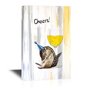 Canvas Wall Art - Funny Drunk Chipmunk with Glass Celebration Concept - Gallery Wrap Modern Home Art | Ready to Hang - 12x18 inches