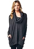 LeggingsQueen Cowlneck Long Sleeve Loose Fit High & Low Tunic Top with Pocket