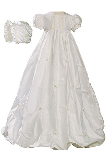 Little Things Mean A Lot 100% Silk Girls Bubble Dress Christening Gown Baptism Gown with Natural Venise Lace 12M
