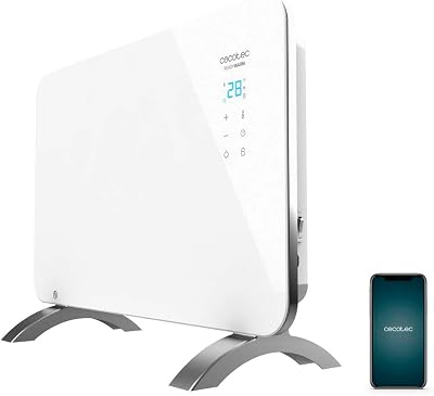 Heizkonvektor mit Glasplatte Ready Warm 6650 Crystal Connection. 1000 W, WiFi-Steuerung , einstellbares Thermostat, Timer, Bodenständer, Geeignet für Badezimmer (IP24), Lautlos