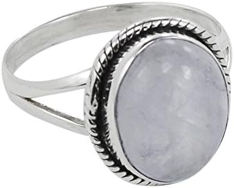 925 Solid Sterling Silver Moonstone Ring - Natural Gemstone Silver Ring - Rainbow Moonstone Gemstone Ring - Size Available US 5 6 7 8 9 10 (10)
