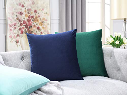 COMFORTLAND 20 x 20 Pack of 4 Soft Velvet Solid Decorative Square Throw Pillow Covers Set Accent Pillow Cases Euro Cushion Covers for Farmhouse Indoor Bedroom Sofa Couch Bed Kids,Dark Blue