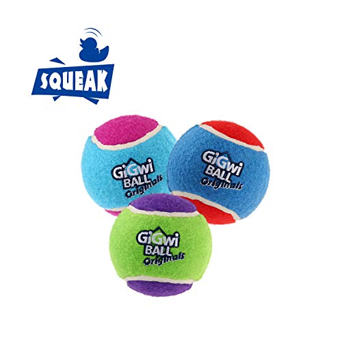 Gigwi Dog Squeaky Tennis Ball 2.5â€, Bouncy and Assorted Colors Rubber Dog Tennis Balls Toy for Small and Medium Dogs (3 Pack)