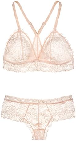 Sexy Lingerie for Women Set of 2 Racerback Bralette and Boy Thong Lace Underwear (XL)
