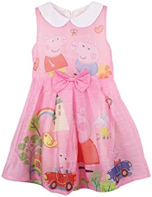 Sidney Peppa Pig Dress Girls Summer Party Dress Lapel 2-7y (Pink, 6y)