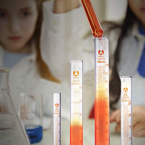 Young4us Glass Cylinders, Pack of 8 Cylindrical Glass Measuring & Glass Droppers Set, 4 Graduated Cylinders in 4 Sizes with Scales, 100ml, 50ml, 25ml, 10ml, 4 Glass Droppers Without Scales (3ml) - Thumbnail 5
