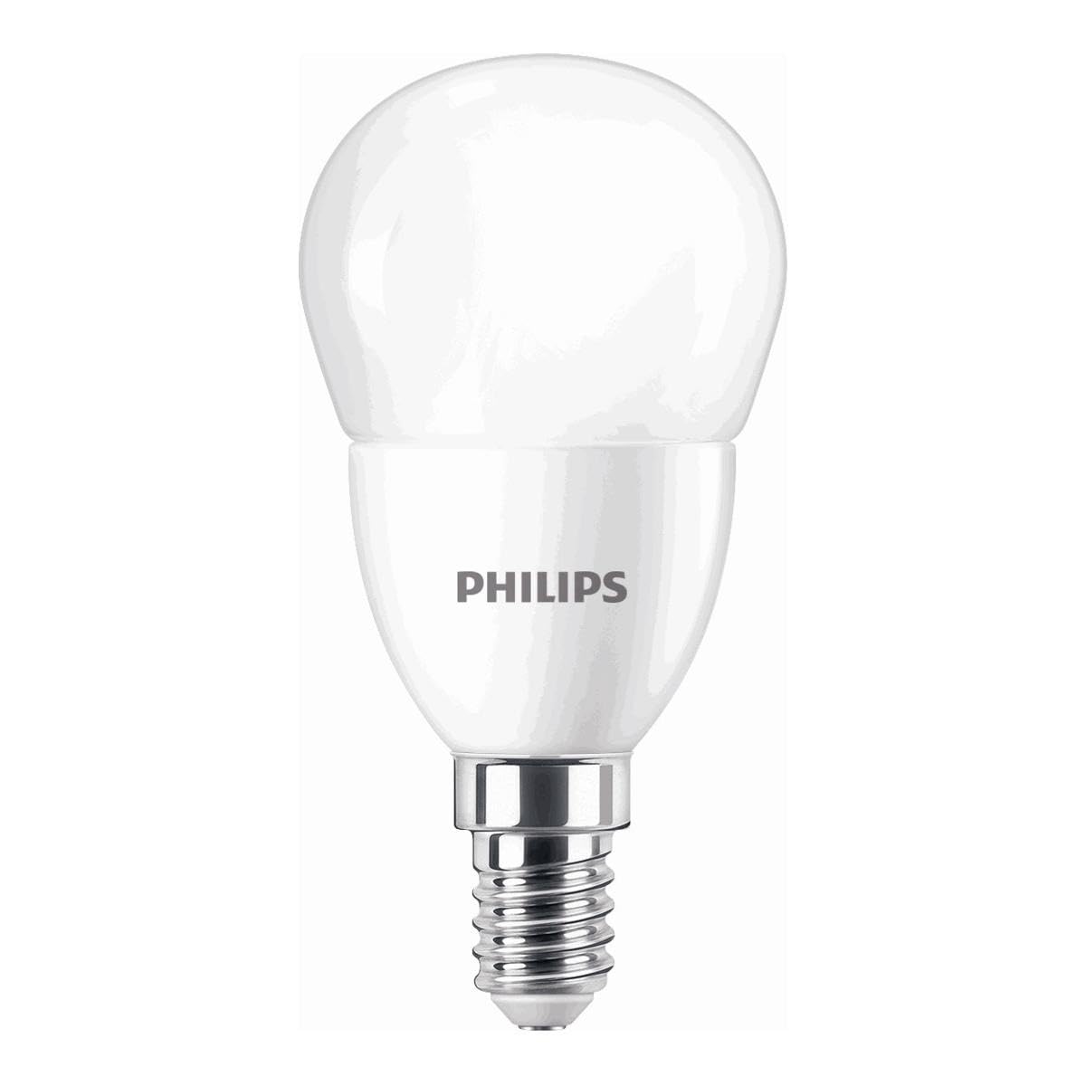 Philips CorePro LED P48 7W (60W Equivalent) E14 SES Frosted Lustre Bulb, Warm White 2700K, Energy Saving LED Lamp, Small Edison Screw, Non-Dimmable, Long Life Replacement